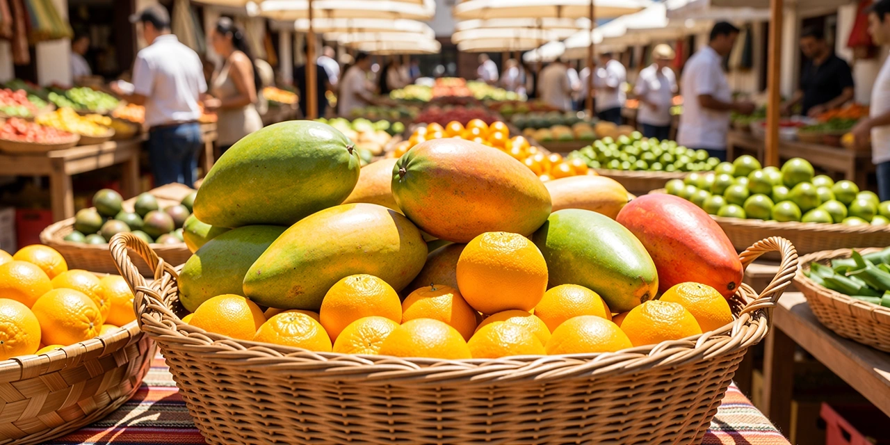 Selección de frutas frescas en mercado local